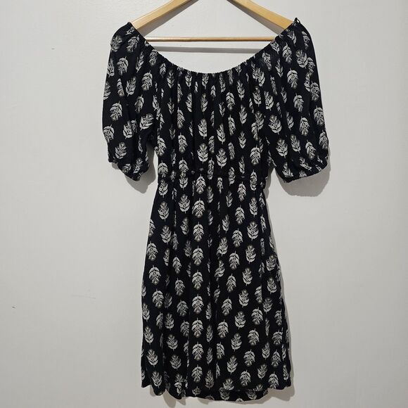 Old Navy - Dress Puff-Sleeve Printed Tie-Back Mini Swing - Size M - Black - Picture 2 of 11